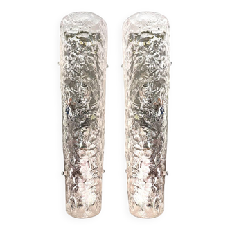 Set of Two Italian Transparent Hammered Glass Wall Sconces