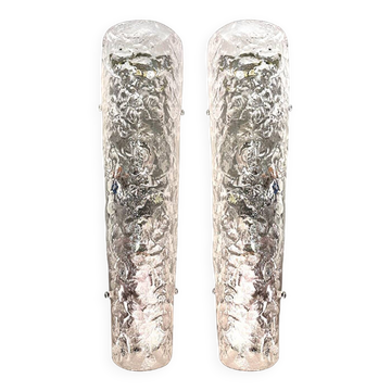Set of Two Italian Transparent Hammered Glass Wall Sconces
