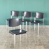 Set of 4 Matteo Grassi Postmodern Black Leather Dining Chairs, Italy, 1980s