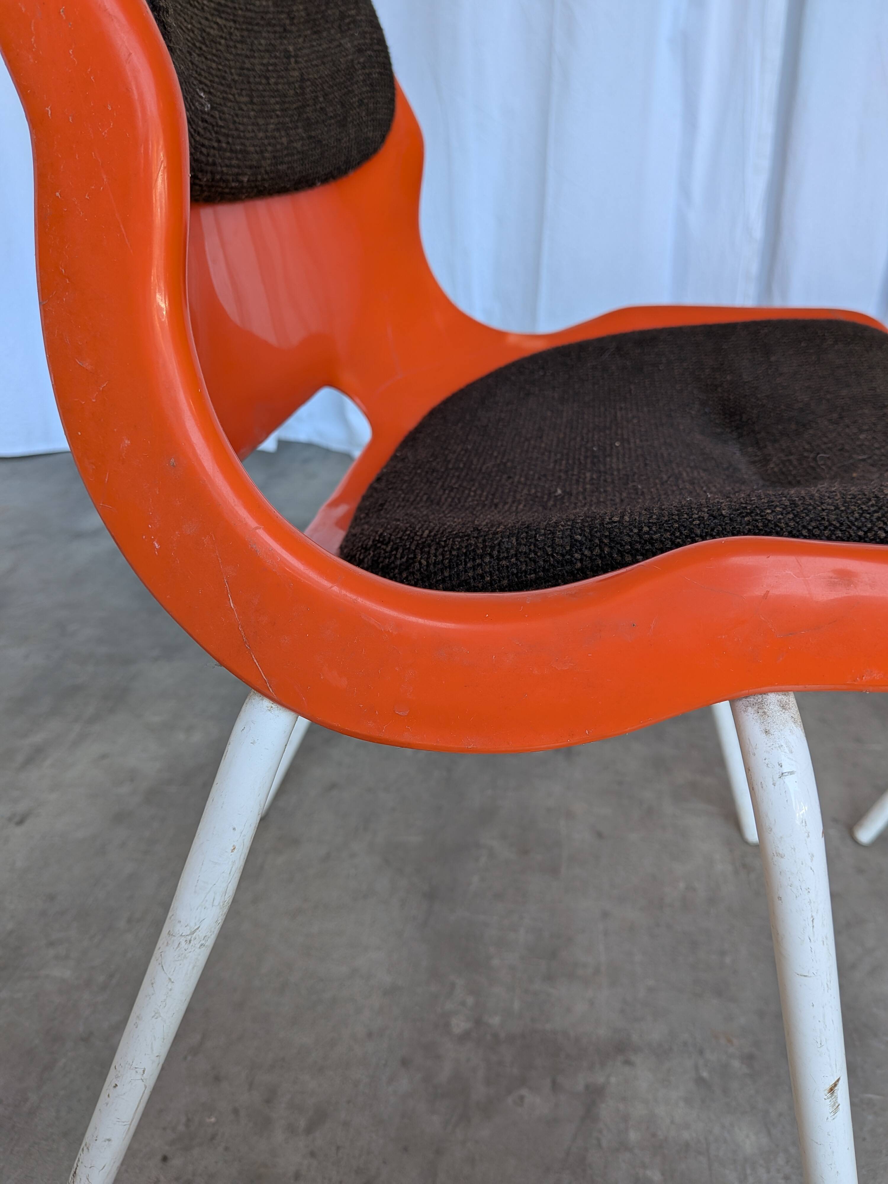 Vintage Overman Meblo Chairs: Orange & Brown Fabric, Stackable - Set of 2