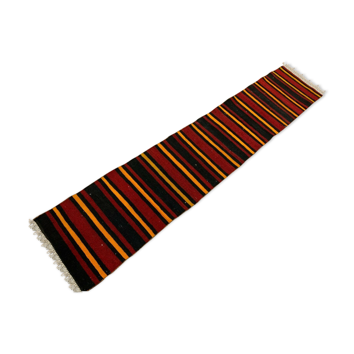 Old Turkish narrow Kilim Runner 275x54 cm, shabby chic, vintage kelim Red Black
