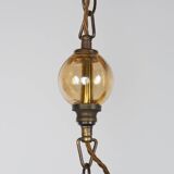 Vintage Murano 5-Arm Ribbed Topaz Glass Chandelier Pendant Lamp