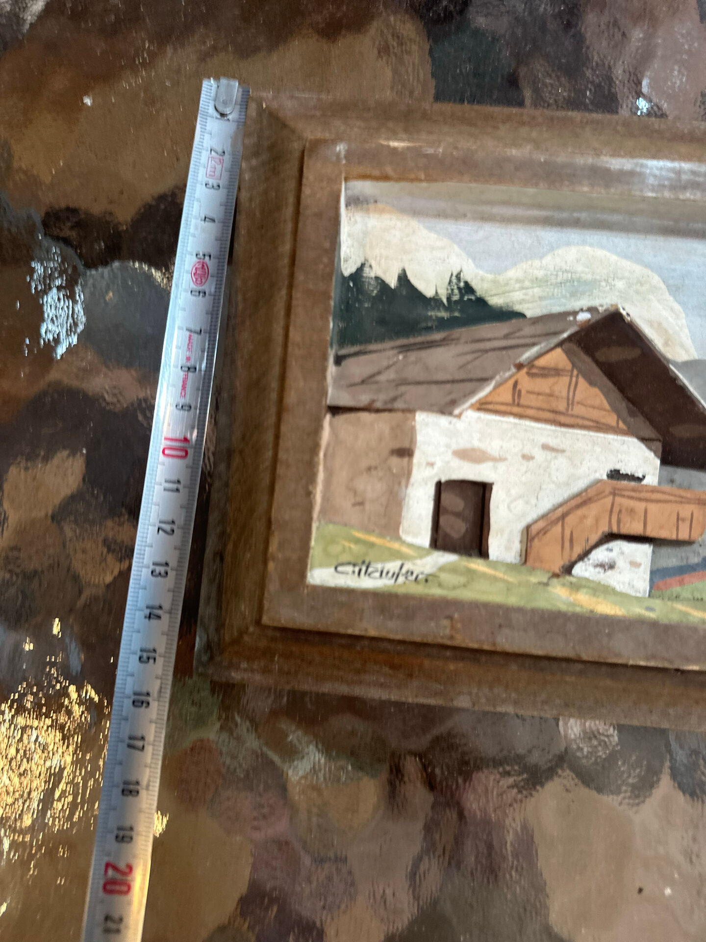 Vintage Carved and Painted Wooden Alpine Plaque 15 / 22 cm