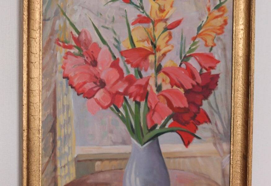 Original Swedish oil on canvas – “Flowers” by Gunnar Larsson – vintage & framed – 58 × 68 cm