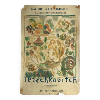 Constantin TERECHKOVITCH, Galerie La Lithographie, 1975. Original poster in Mourlot lithograph