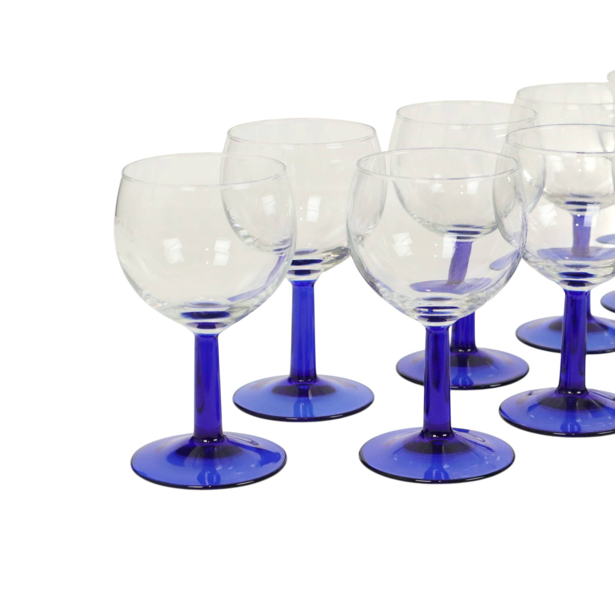 Set of Arcoroc Wine Glasses Cobalt Blue Base France 1980s