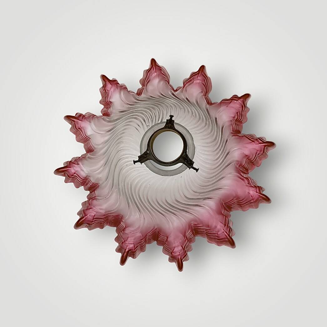 Antique sandblasted and pink glass ceiling lampshade - 1940s
