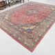 Tapis persan vintage en laine noué main, rouge, motifs floraux, 291x384 cm