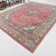 Tapis Persan Vintage Laine Noué Main, Rouge, Motifs Floraux, 291x384Cm