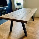 Industrial table in solid wood and metal