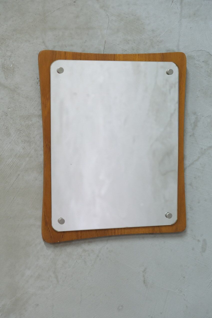 Scandinavian Minimalist Teak Mirror 1960s 36x30cm