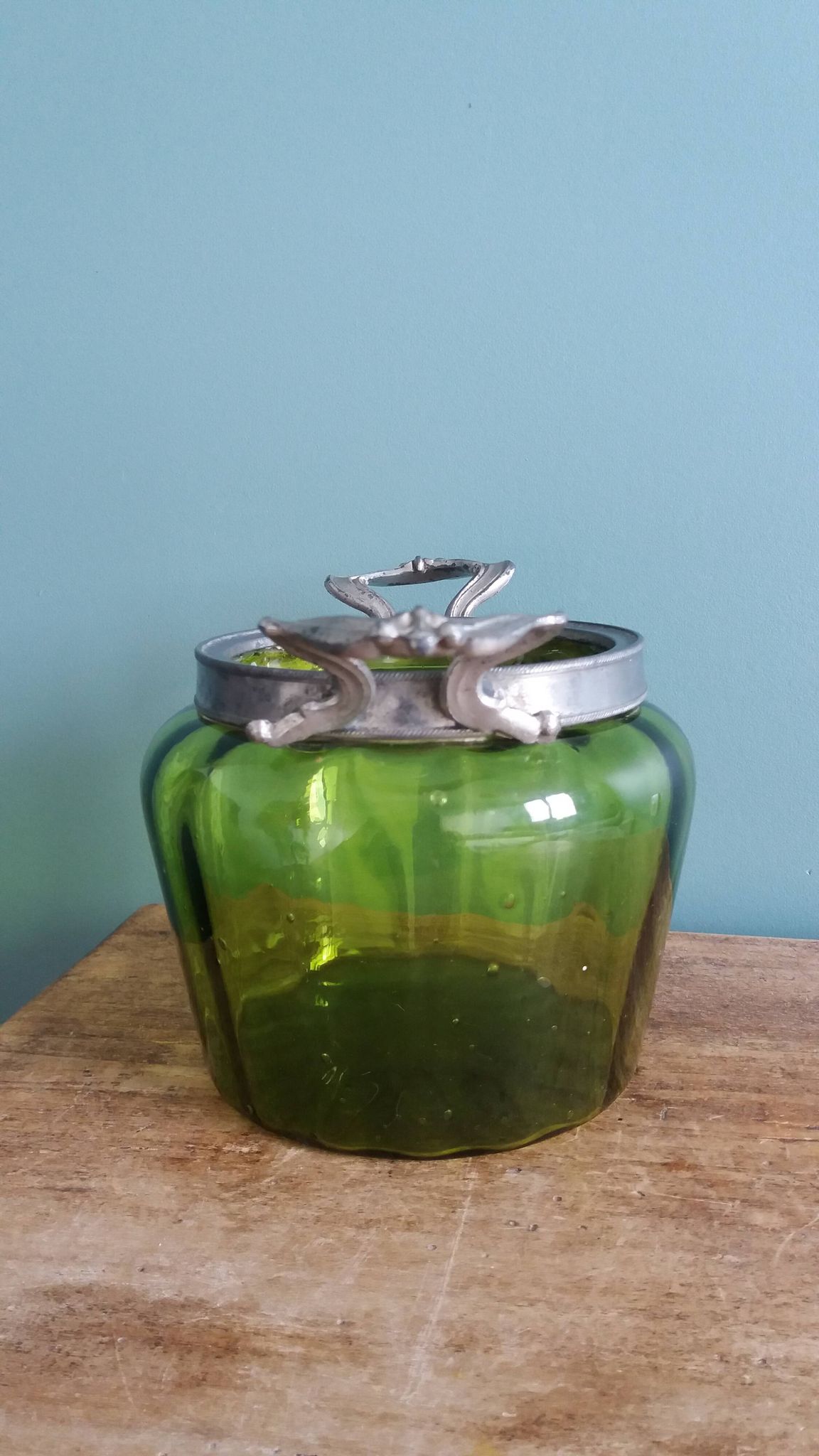Napoleon III Art Nouveau glass and silver-plated biscuit jar