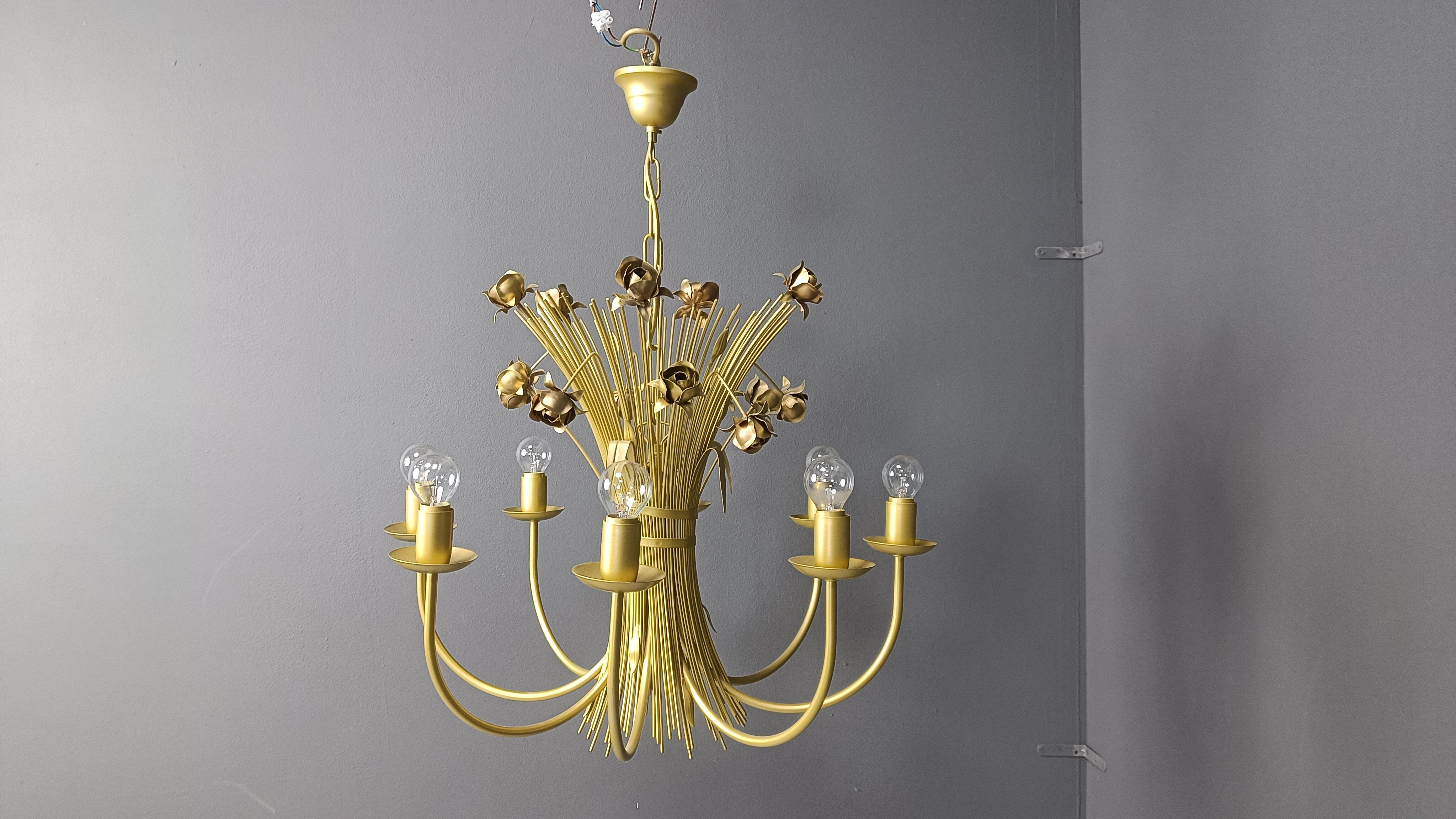 Vintage metal flower chandelier, 1980s