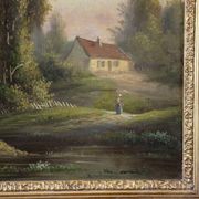 Village, 19ème siècle, huile sur toile, encadré
