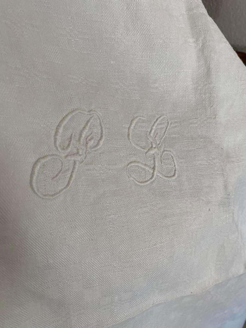 Damask cotton tea towels monogram LP.