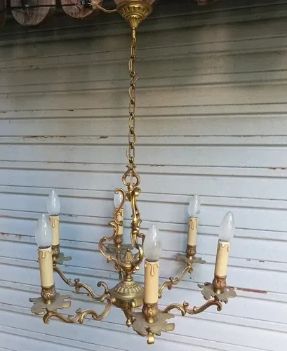 Antique cage chandelier in bronze, 6 lights, Louis XV style, in working condition, 4.8 kg.