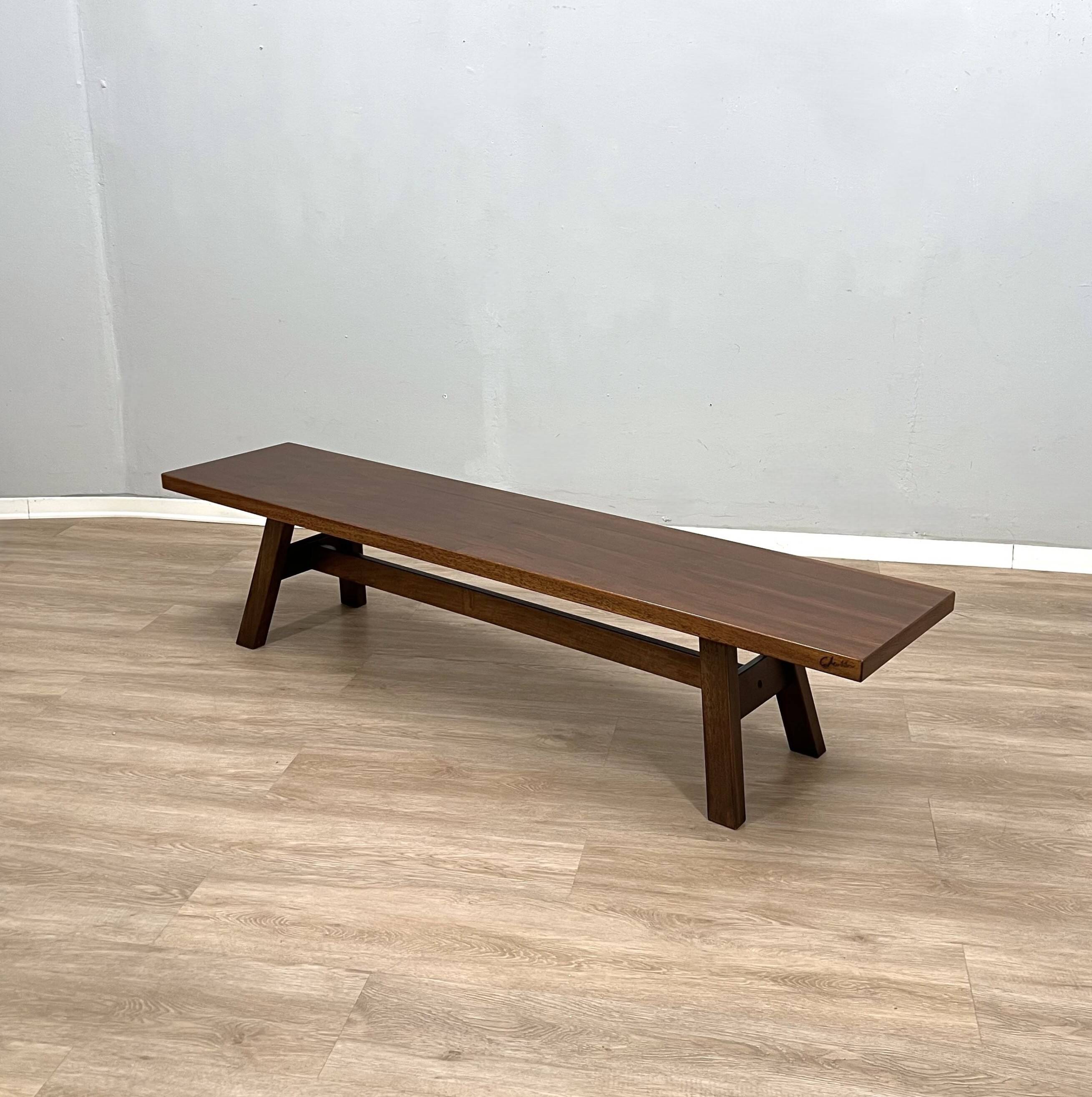 Michelucci brutalist design solid walnut bench 1970s