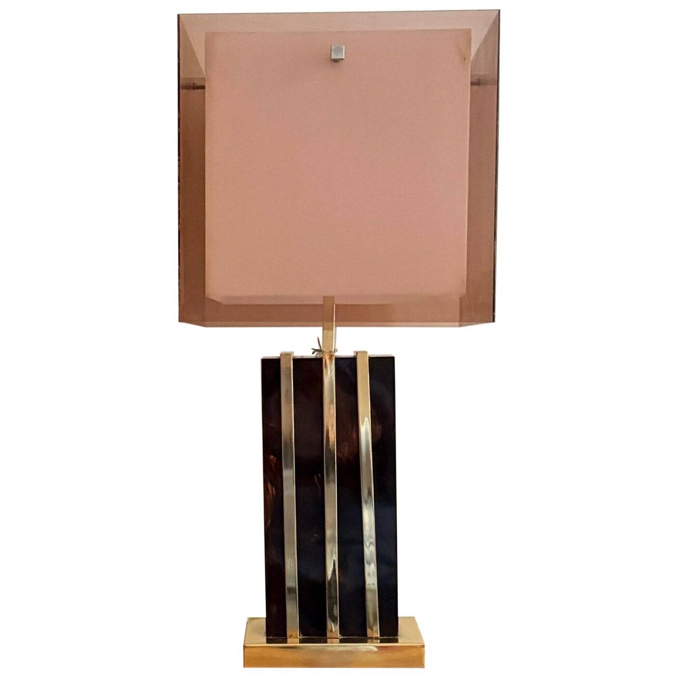 Lamp with chrome-plated brass structure and methacrylate shade designed by Romeo