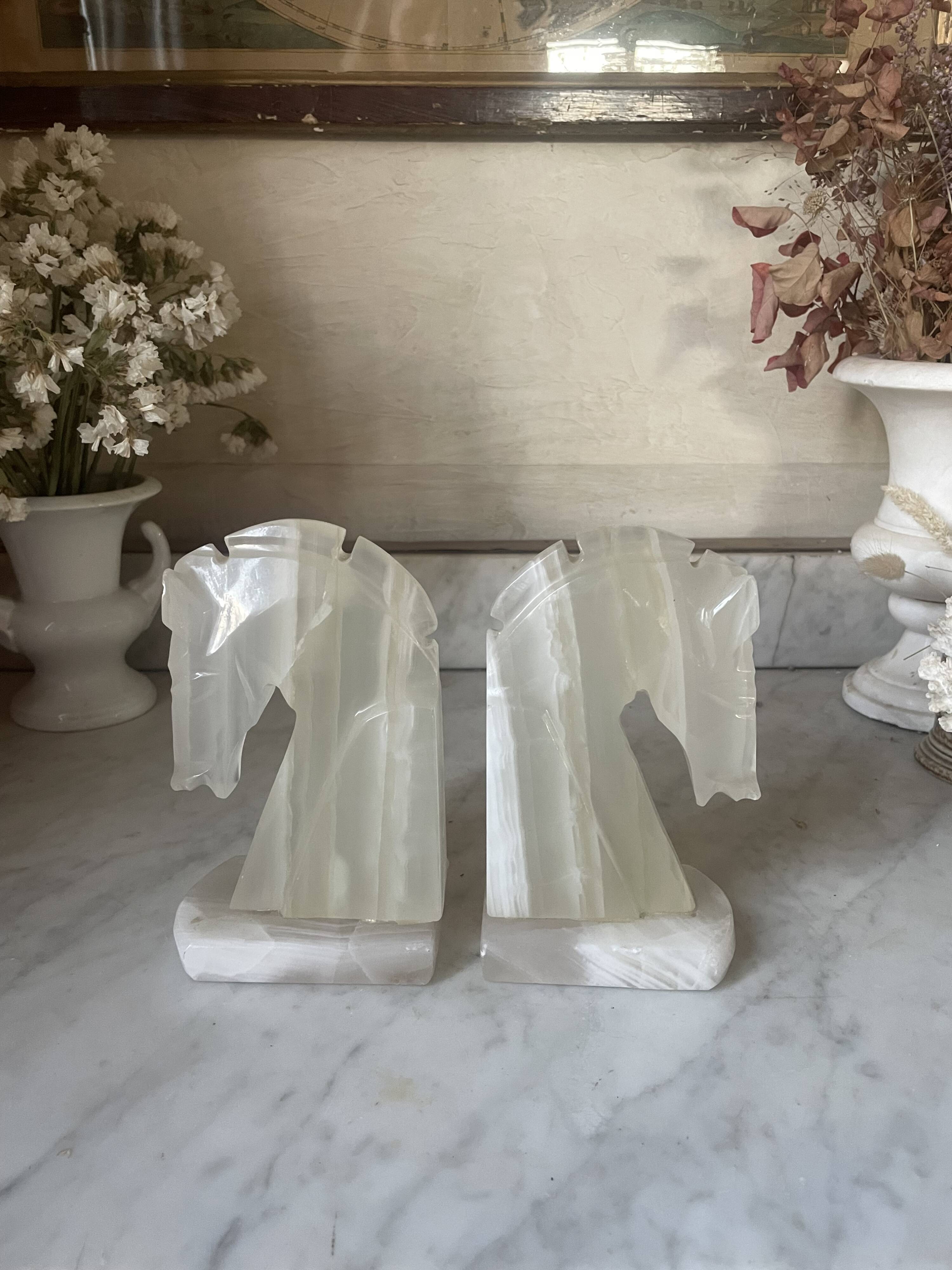 Pair of onyx horse head bookends