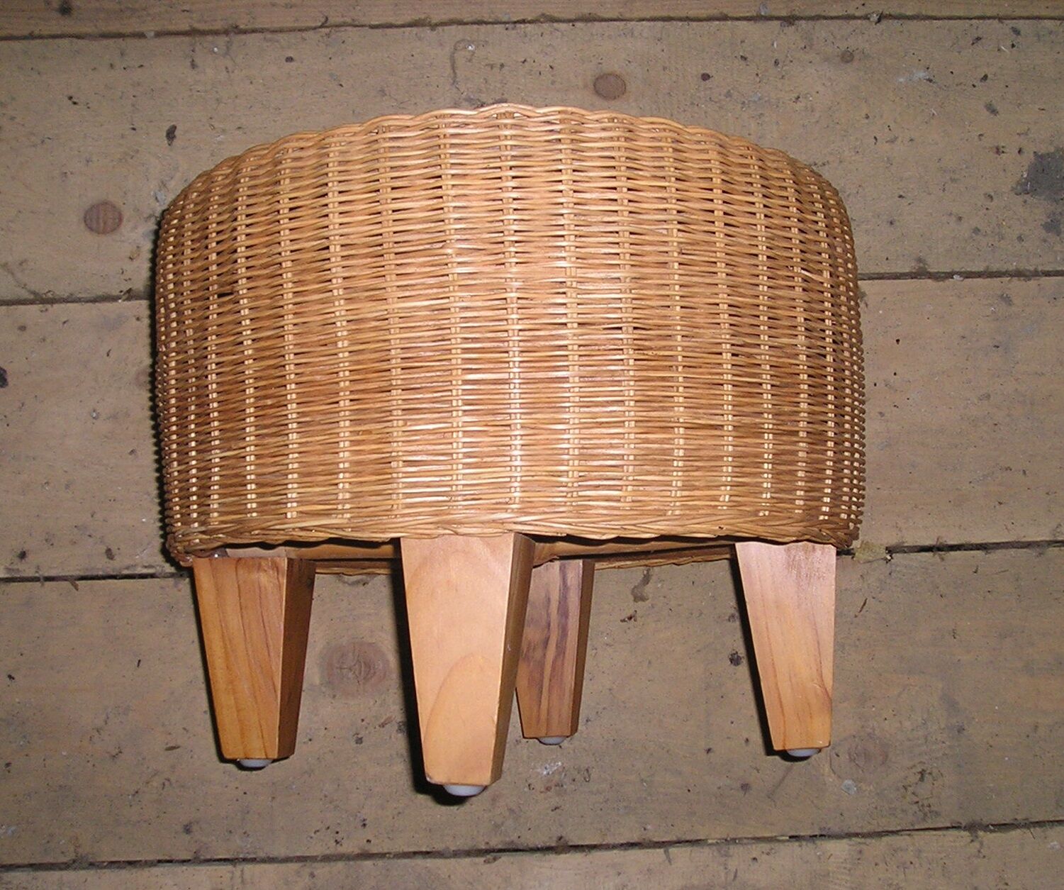 Ottoman stool in vintage rattan wicker