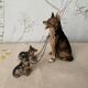 Figurine chien berger et ses 2 petits en céramique vintage