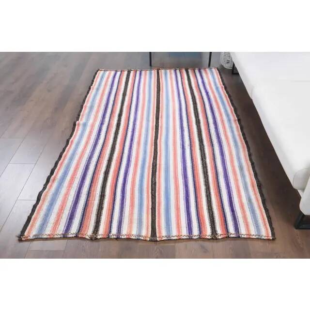 Vintage Turkish Oushak Handmade Wool Cotton Pink Kilim Area Rug 137x219