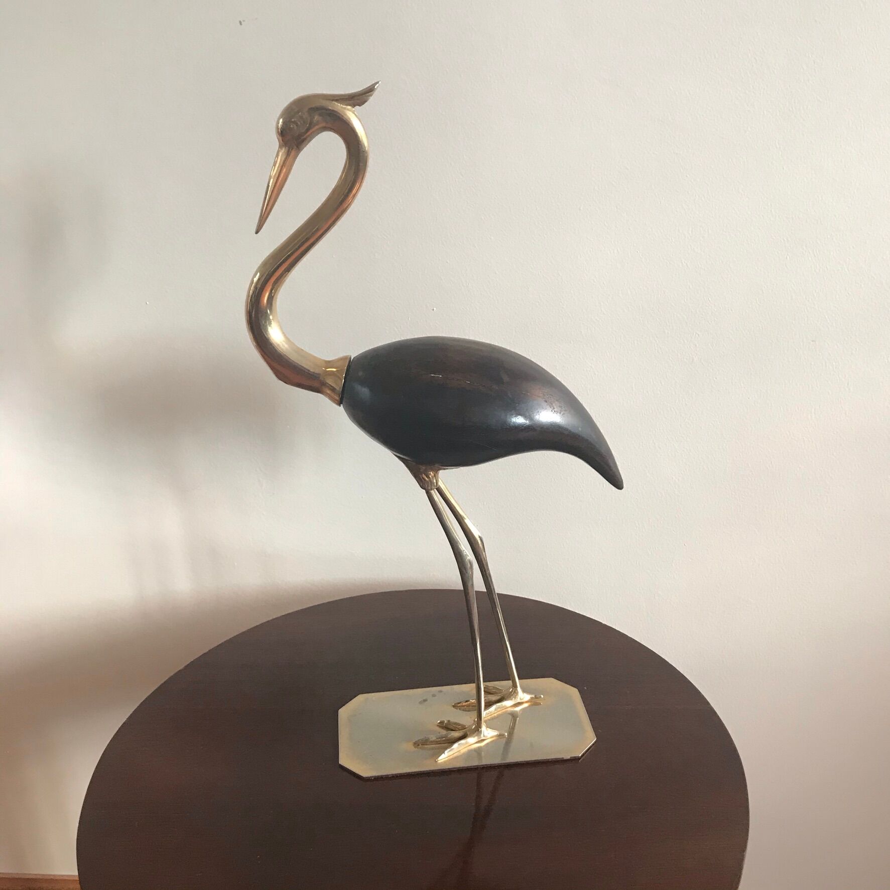 Héron bois et laiton vintage