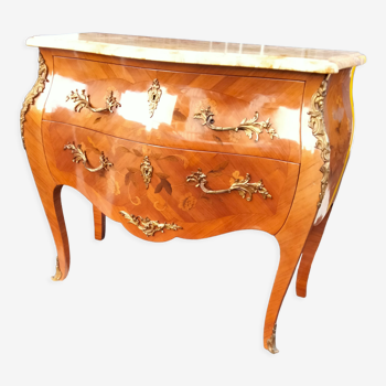 Old chest of drawers louis XV marquetry marble top