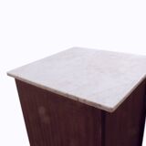 Solid wood confiturier, marquetry door, and marble top, 40x42x80cm.