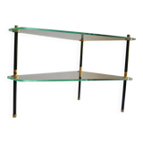 Side table made up of 2 triangular glass shelves