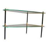 Table d'appoint bout de canapé constitué de 2 étagères verre triangulaires
