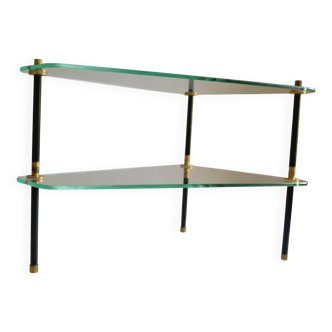 Side table made up of 2 triangular glass shelves