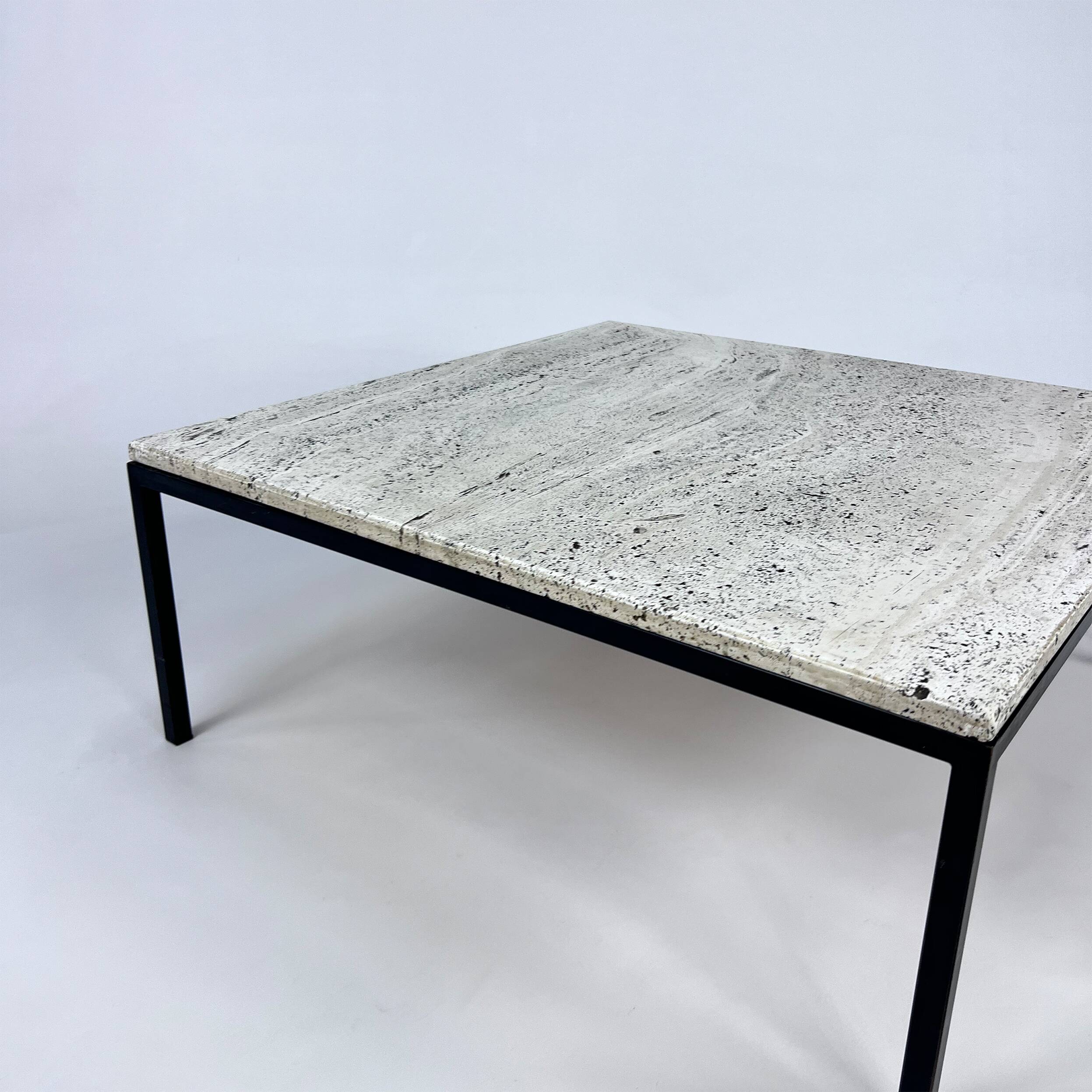 Mid Century Minimalistic Steel and Travertine Coffee Table, 1960s
