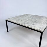 Mid Century Minimalistic Steel and Travertine Coffee Table, 1960s