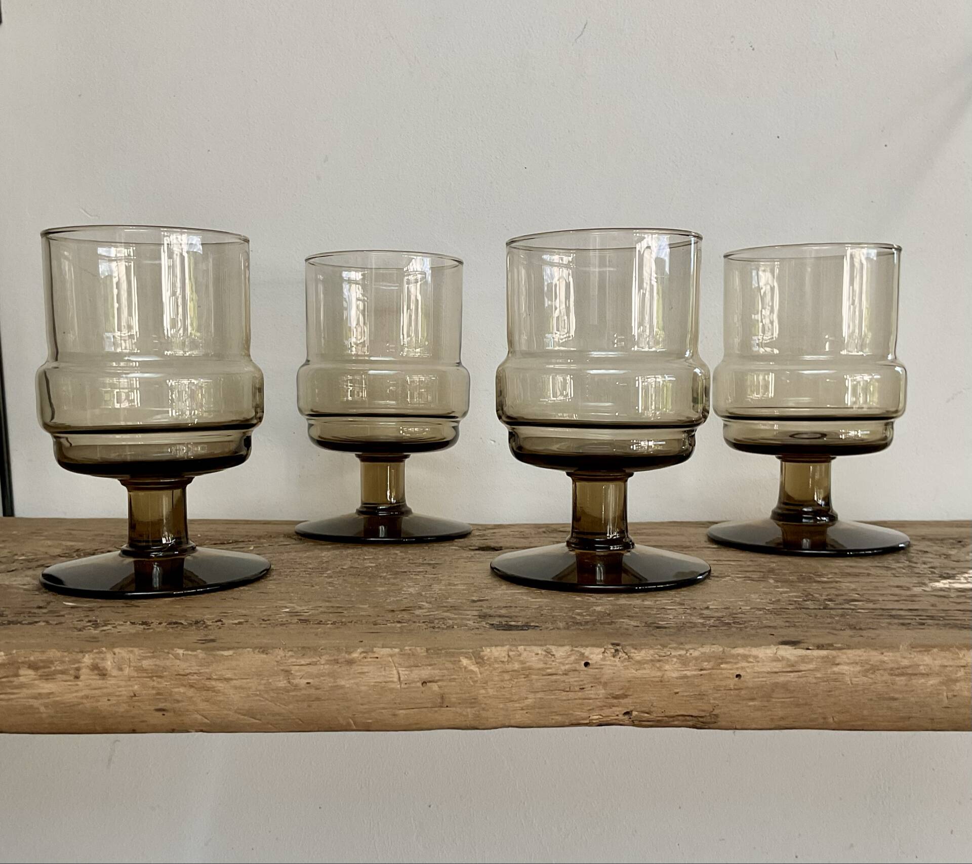 4 vintage smoked glass glasses "Willem Heesen"