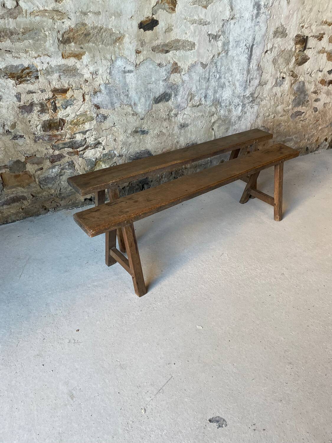 Pair of small antique solid wood benches