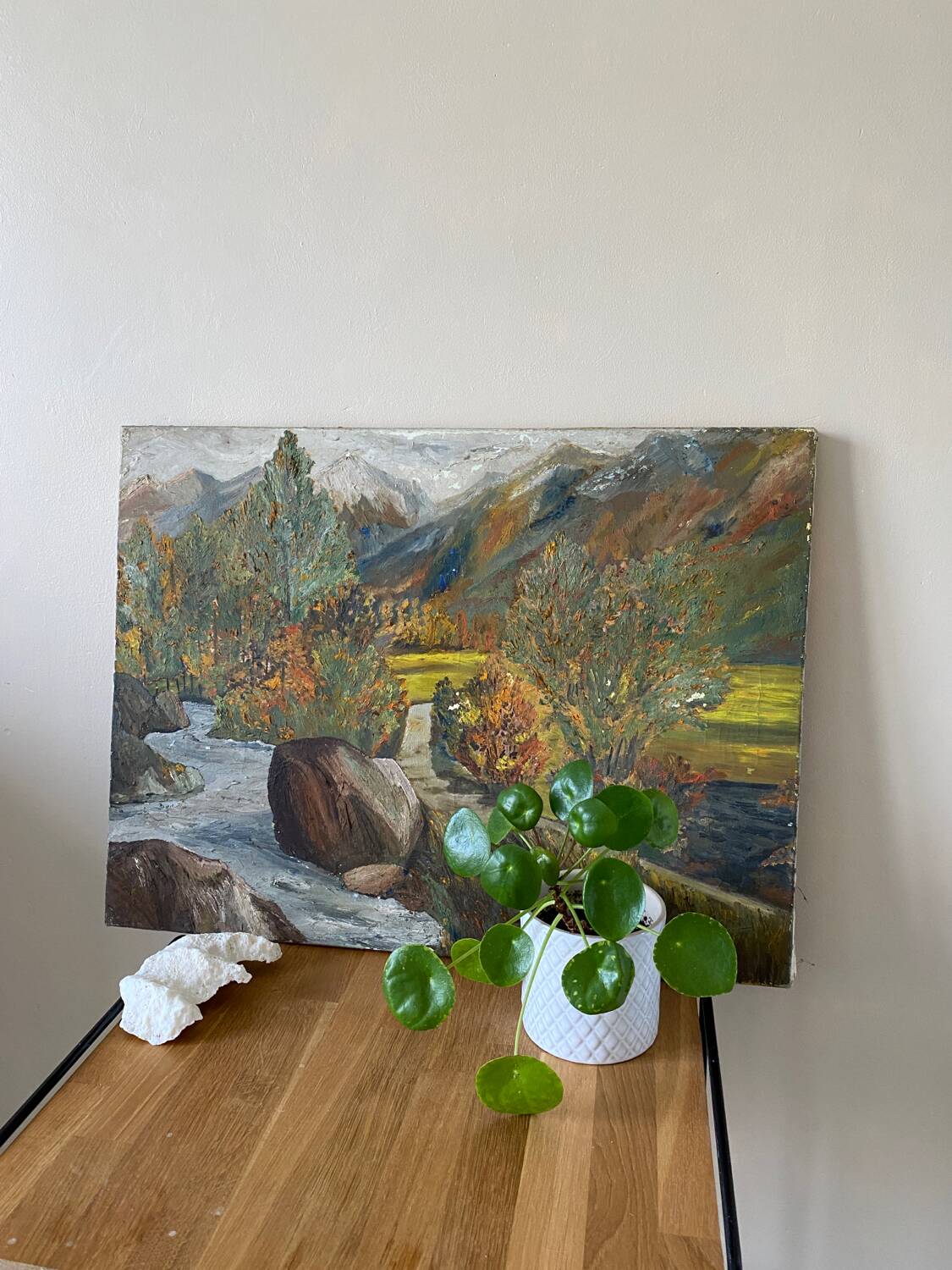 Oil on canvas mountain and river 1965