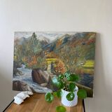 Oil on canvas mountain and river 1965
