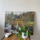 Oil on canvas mountain and river 1965