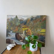 Oil on canvas mountain and river 1965