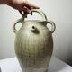 Green ash-glazed stoneware casserole from Puisaye, late 19th to early 20th century.