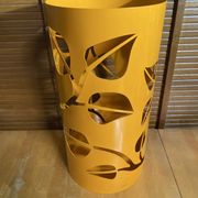 Orange Metal Cylindrical Design Umbrella Stand with Cut-Out Leaf Decoration #E2