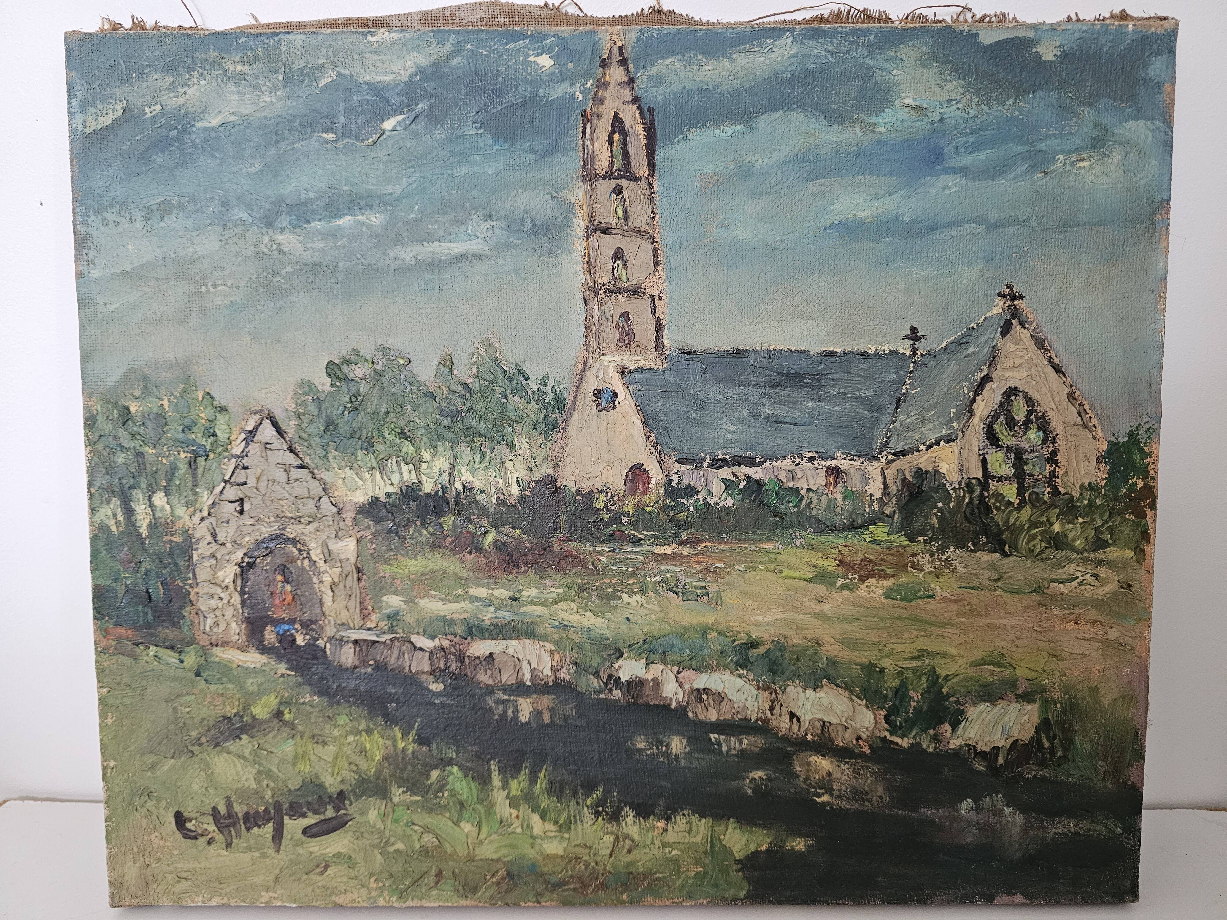 Painting - Oil on canvas Breton Village Signed Louis Hayaux (1897 - 1982)