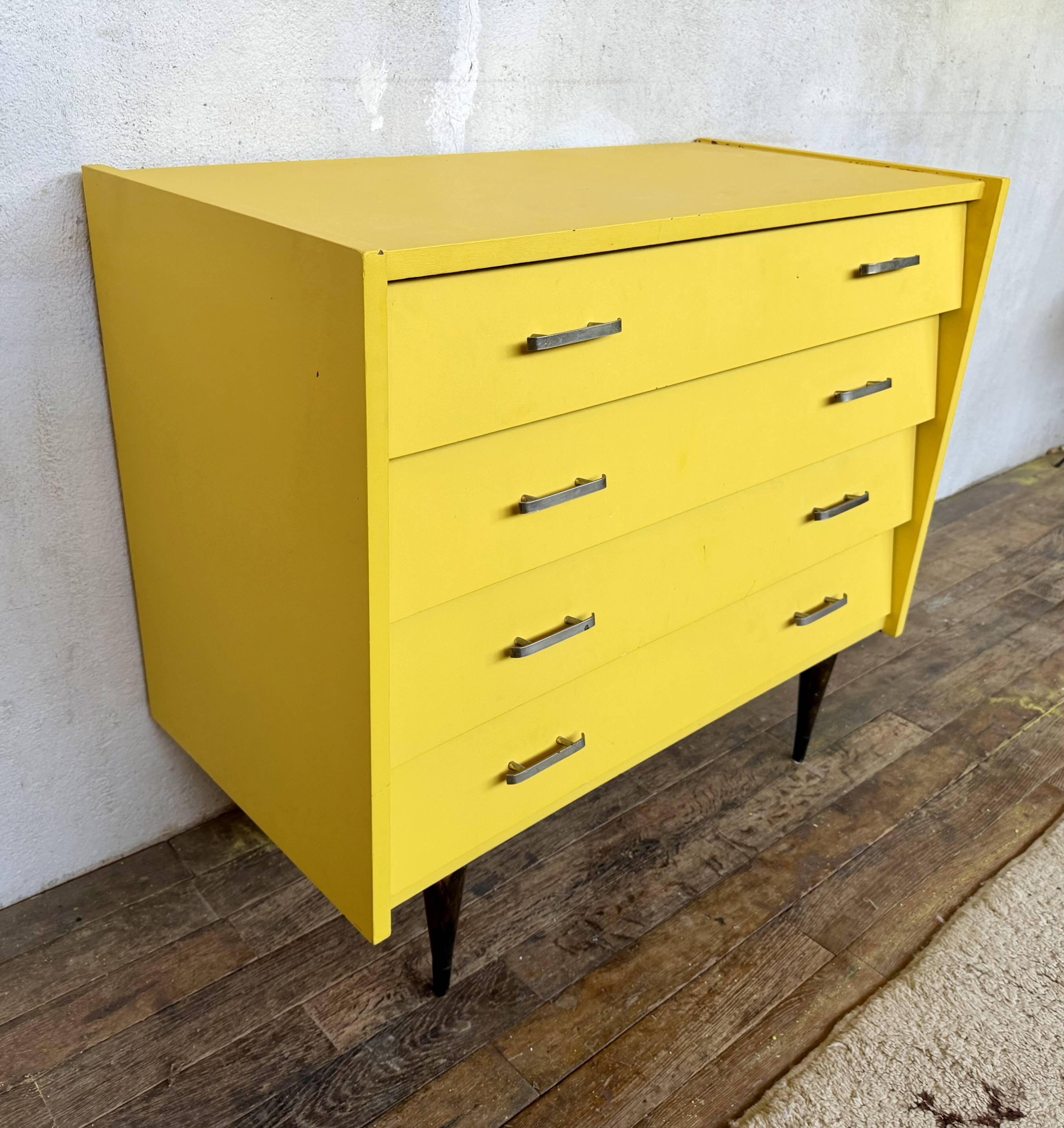 Yellow vintage Scandinavian-style chest of drawers