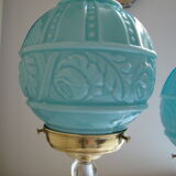 Lampe vintage art-déco pied doré et globe bleu