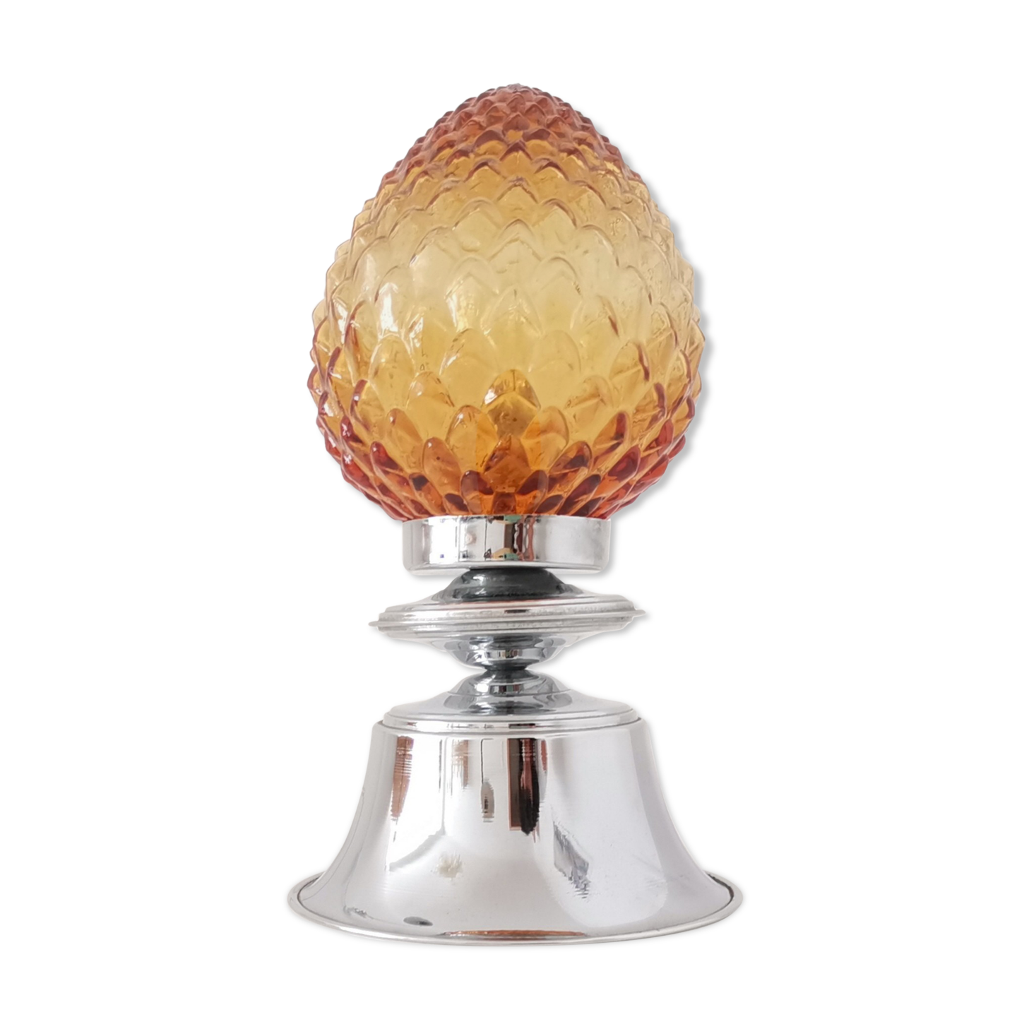 Chrome and amber glass lamp