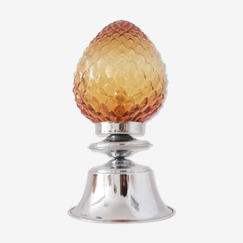 Lampe vintage en chrome et verre ambré