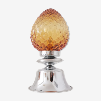 Chrome and amber glass lamp