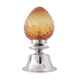 Chrome and amber glass lamp