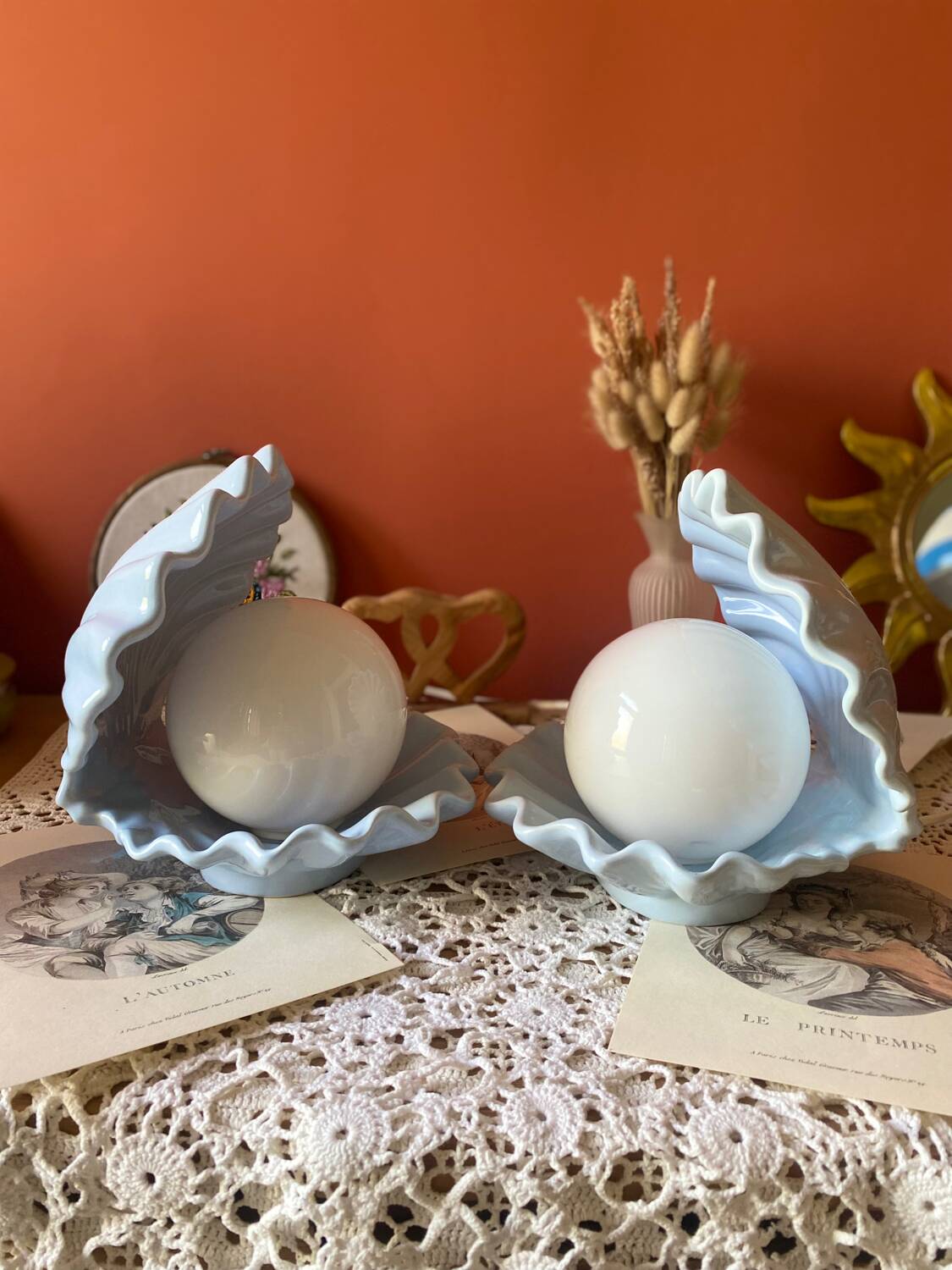 Rare pair of vintage shell lamps